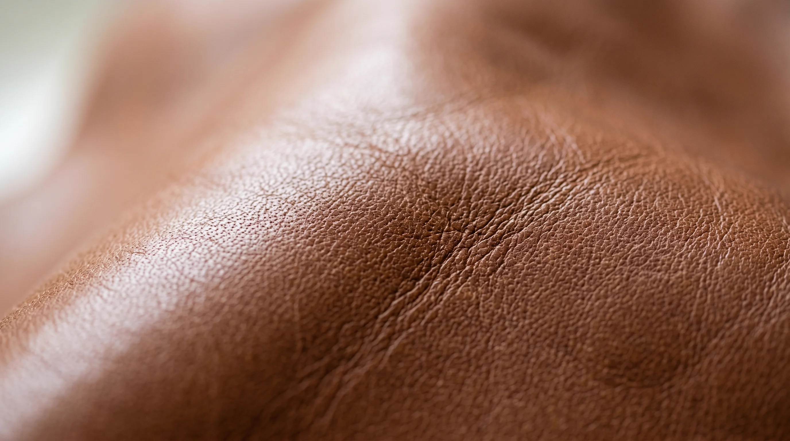 Extreme close-up of semi-aniline leather surface showing pigment layer and natural grain - The Leather Restorators