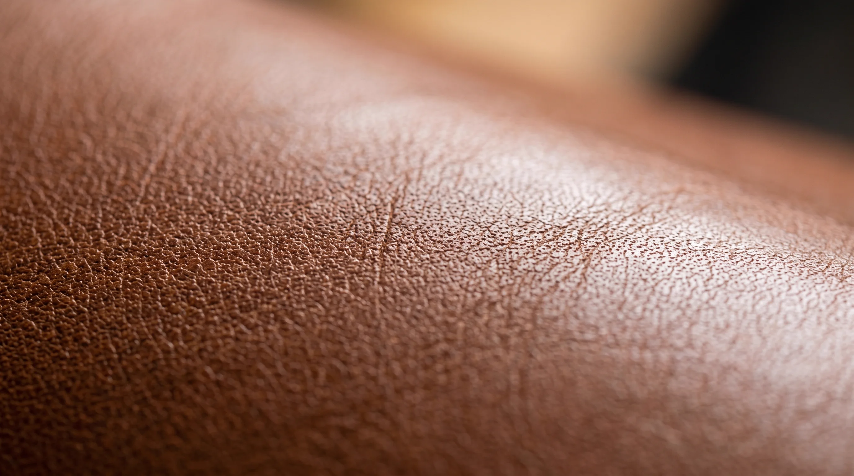 Close-up of semi-aniline leather grain showing partial pore filling by pigment layer
