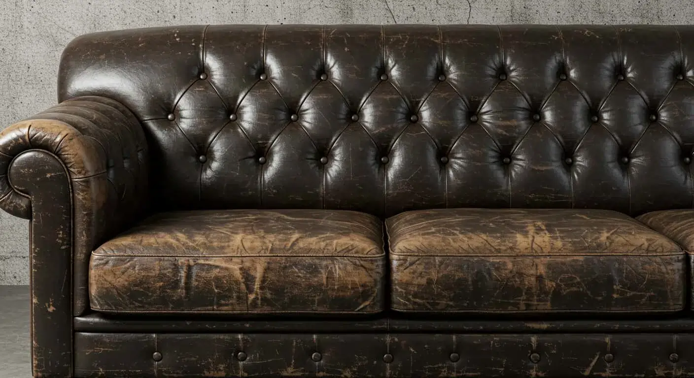 Surface damage and tonal shift on leather caused by repeated alkaline cleaning